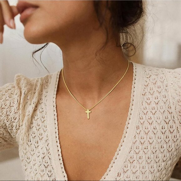 Women's 5-gold 14k Gold Plated Cross Choker Minimalist Simple Dainty Necklaces - Picture 4 of 7